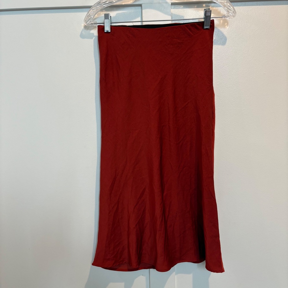 AEROPOSTALE Rust Red Satin Bias Cut Midi Skirt XS Slip Skirt Y2K Minimalist - Picture 2 of 11